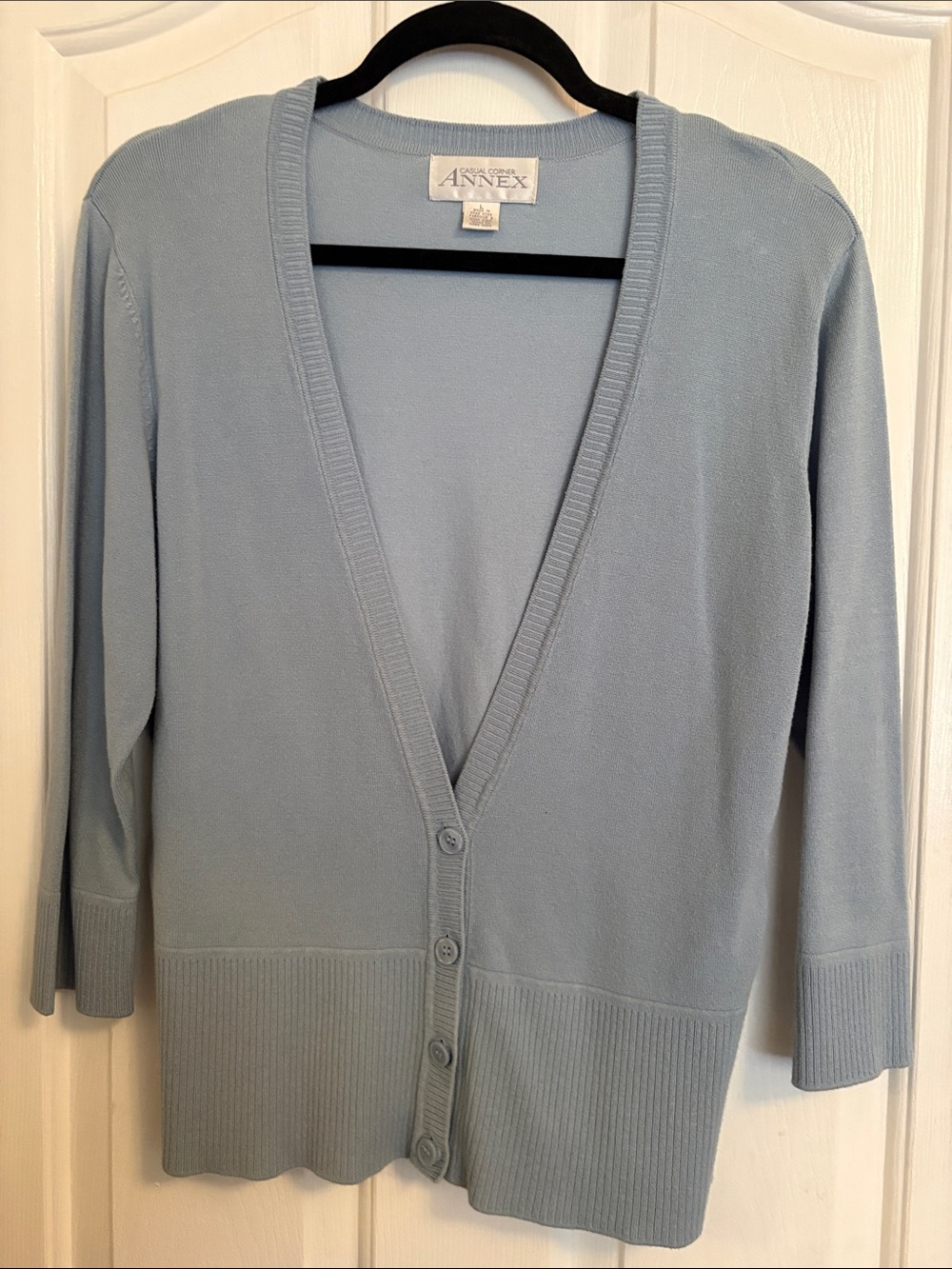 Casual Corner Light Blue V-Neck Button Front Cardigan